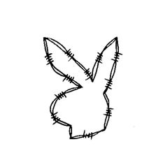 a black and white drawing of a rabbit's head