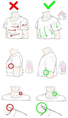 the instructions for how to draw a man's shirt with different angles and sizes