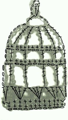 a black and white drawing of a birdcage with crosses on it's sides