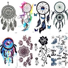 some tattoos that are different colors and designs