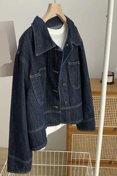 Long Sleeve Vintage Lapel Collar Jeans Jacket Jacket Collection, Women Coat, Jeans Jacket, Lapel Collar, Jean Jacket, Collar