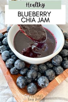 This blueberry chia jam comes together with only 4 ingredients and is perfect for enjoying as a breakfast topping, on a slice of toast, or even on its own! This healthy blueberry jam is sweetened with pure maple syrup and thickened with chia seeds, making it a healthy homemade alternative to store-bought jams. Blueberry Chia Seed Jam, Blueberry Chia Jam, Homemade Blueberry Jam, Chia Jam Recipe, Water Bath Canning Recipes, Low Sugar Jam, Canning Jam Recipes, Blueberry Jam Recipe, Jams And Jellies