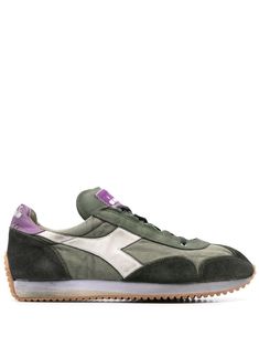 green canvas calf leather calf suede worn-out effect front lace-up fastening panelled design contrasting branded heel counter logo patch at the tongue almond toe branded insole ridged rubber sole Diadora Sneakers, Sneakers Green, Balenciaga Track, Green Sneakers, Balenciaga Triple S, Derby Shoes, Sneakers Online, Athletic Sneakers, Espadrille Shoes