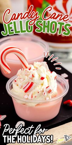 candy cane jello shots in plastic cups with candy canes