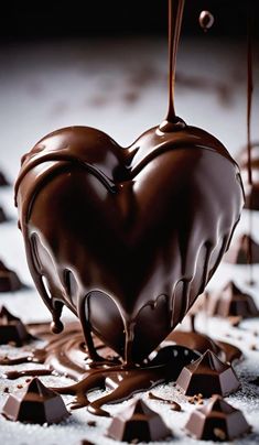 a heart shaped chocolate with melted chocolate on it