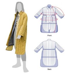 a woman's coat is shown with measurements for the front and back, as well as