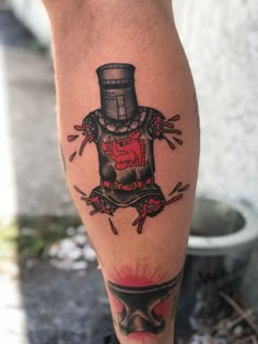 Monty Python Black Knight Tattoo, Doc Holiday Traditional Tattoo, Old Gregg Tattoo, Monty Python And The Holy Grail Tattoo, Monty Python Tattoo, Python Tattoo, Holy Tattoos, Holy Grail Tattoo, American Traditional Tattoo Ideas