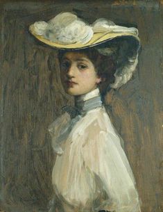 a painting of a woman wearing a hat