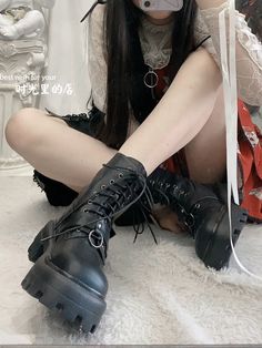 The length of the boots does not include heels.   	 		 			Size 			34 			35 			36 			37 			38 			39 			40 		 		 			Foot Length 			22 			22.5 			23 			23.5 			24 			24.5 			25 		 		 			Heel 			5 			5 			5 			5 			5 			5 			5 		 		 			Length 			15 			15 			15 			15 			15 			15 			15 Gothic Moto Boots With Round Toe, Grunge Boots With Round Toe, Gothic Round Toe Boots For Spring, Gothic Spring Boots With Round Toe, Worker Boots, Rubber Sole, Buckle, Lace Up, Boots