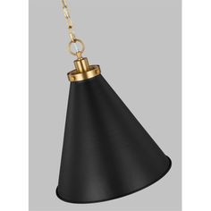 a black and gold lamp hanging from a chain