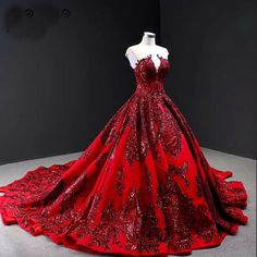 Sequin Lace Wedding Dress, Red Princess Dress, Red Wedding Gowns, Satin Bridal Gowns, Red Wedding Dress, Asian Wedding Dress, A Line Bridal Gowns, Dresses Satin, Red Wedding Dresses