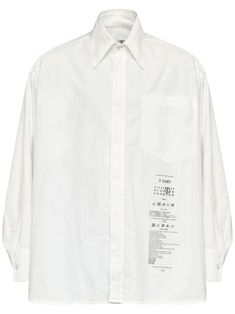 white cotton poplin texture signature numbers motif straight-point collar front button fastening drop shoulder long sleeves buttoned cuffs chest patch pocket straight hem White Cotton Shirt With Concealed Placket, Oversized Cotton Shirt With Concealed Placket, White Shirt With Patch Pockets And Spread Collar, City Shorts, Cotton Poplin Shirt, Dress Watch, Balenciaga Triple S, Mm6 Maison Margiela, Poplin Shirt