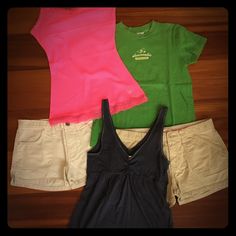 Blue Tank And Green T-Shirt Size Xl (Girls) Both Tan Shorts Size 14 Pink Tank Size 14 Brand New With Tags, Paid $16.90 Preppy Cotton Tops For Day Out, Preppy Green Top For Summer, Preppy Green Tops For Summer, Preppy Pink Summer Tops, Tan Shorts, Xl Girls, Green T Shirt, Green Tshirt, Abercrombie Kids