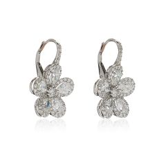 Approx. 3.40cts Round and Pear Shape Diamonds Earring set in 18K White Gold French Wire Closure Luxury Cubic Zirconia Flower Shaped Earrings, Luxury Cubic Zirconia Flower-shaped Earrings, Luxury Flower Shaped Earrings With Prong Setting, Luxury Flower-shaped Earrings With Prong Setting, Flower Shaped Cluster Earrings With Brilliant Cut For Formal, Formal Flower Shaped Cluster Earrings With Brilliant Cut, Brilliant Cut Flower Shape Cluster Earrings For Formal Occasions, Formal Flower Earrings With Brilliant Cut, Flower-shaped Cubic Zirconia Earrings With Diamond Cut