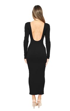 Square neck long sleeve maxi dress with open back. Mesh Dress Bodycon, Open Back Long Sleeve Dress, Square Neck Long Sleeve, Low Back Dresses, Long Sleeve Outfits, Dress With Open Back, Bodycon Dress With Sleeves, Long Bodycon Dress, Ribbed Knit Dress