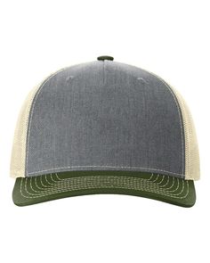 Trucker Cap - HEATHER GRAY / BIRCH / ARMY OLIVE - ADJUSTABLE | Richardson Trucker Cap in Heather Gray/Birch/Army Olive Size Adjustable | 60/40 cotton/polyester Richardson Hats, Medical Bag, Red Kap, Backpack Tote Bag, Work Wear Women, Custom Embroidery, Contrast Stitch, Adjustable Hat, Wholesale Clothing