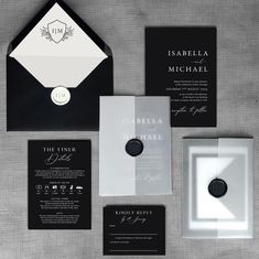 an elegant black and white wedding suite