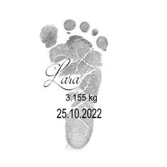 a hand and foot print with the words laua 3, 5 kg 25 10 022