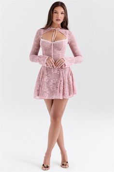 Women Robe, Flare Long Sleeve, Bandage Dress Bodycon, Women's Robe, Short Lace Dress, Pink M, Flare Mini Dress, Mini Dresses For Women, Suspender Dress