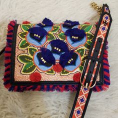 Unique Bag Incredible Detail Chic Multicolor Embroidered Bag, Designer Red Embroidered Bag, Multicolor Embroidered Shoulder Bag With Tassels, Chic Embroidered Crossbody Shoulder Bag, Embellished Multicolor Embroidery Bags, Designer Embellished Multicolor Bags, Designer Multicolor Embellished Bags, Unique Bags, Tory Burch Bags