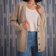 Brand New Mollusk Cardigan - Never Worn! Great In Every Season. Beige Button-up Sweater Coat For Fall, Cozy Beige Cardigan For Work, Winter Neutral Relaxed Fit Cardigan, Cozy Brown Sweater Coat For Everyday, Beige Winter Cardigan For Everyday, Oversized Beige Cardigan With Button Closure, Beige Winter Cardigan For Everyday Wear, Everyday Winter Beige Cardigan, Oversized Beige Sweater Coat For Everyday