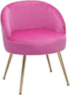 a pink chair with gold legs on a white background