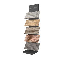 a tall display with several different types of tiles on it