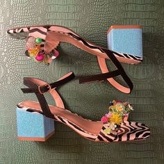 Brand New With Box Turquoise Open Toe Sandals For Party, Turquoise Ankle Strap Heels For Party, Summer Party Turquoise Heels, Tan Gladiator Sandals, Bling Dress, Blue By Betsey Johnson, Animal Print Flats, Leopard Sandals, Turquoise Glitter