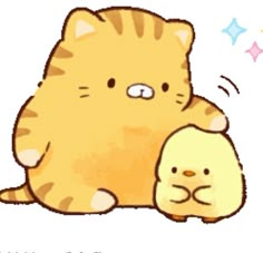 an image of a cartoon cat hugging a small kitten with stars in the sky behind it