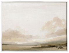 an image of a painting that is in white and beige colors with clouds above it