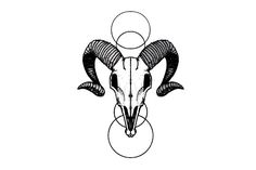 an animal's head with horns and two circles around it, on a white background