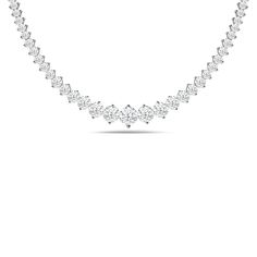 Let this ribbon of diamonds encircle your neck with regal elegance. This tennis necklace features a line of brilliant diamonds meticulously set in two-prong baskets. A larger diamond sits at the center of the strand and gradually tapers in size as it moves away from the center. Luxury Diamond Necklace With Marquise Cut, Luxury Diamond White Marquise Cut Diamond Necklace, Luxury Marquise Cut Diamond White Necklace, Timeless Tennis Necklace With Diamond Accents In Diamond White, Timeless Brilliant Cut Diamond White Tennis Necklace, Marquise Cut Diamond Necklace With Single Cut Diamonds, Luxury Marquise Cut Diamond Accent Necklace, Elegant Round Tennis Necklace With Lab Grown Diamonds, Elegant Round Lab Grown Diamond Tennis Necklace