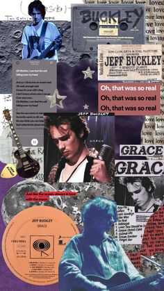 the collage has many different pictures and words on it, including an image of a man