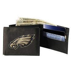 Team logo embroidery adds authentic appeal. Credit card slots and ID holder stow your essentials. Genuine leather construction ensures years of use. Details:  Online exclusive 4Hx 5Wx 1D Leather  Size: One Size. Color: Multicolor. Gender: male. Age Group: adult. Pattern: Sports. Leather Bifold Wallet With Logo, Eagles Philadelphia, Nfl Philadelphia Eagles, Bifold Wallet, Philadelphia Eagles, Id Holder, Logo Embroidery, Embroidery Logo, Wallet Men