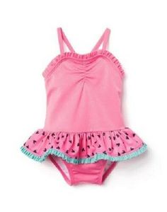 Gymboree Watermelon One-Piece Swimsuit Infant Girl Size 6-12 Months Fits 17-22 lbs., 25-29 in. height Pink one-piece with a watermelon ruffle skirt that goes all the way around the suit. UPF 50+ Excellent UV Protection Adorable little swimsuit! Brand New with Tags! Summer Beachwear Tankini For Playtime, Summer Beachwear Tankini, Stretch Swimwear For Summer Playtime, Summer Sleeveless Tankini For Play, Cute Sleeveless Stretch Swimwear, Cute Stretch Sleeveless Swimwear, Sleeveless Tankini For Summer Playwear, Playful Stretch Swimwear For Playtime, Cute Summer Tankini For Playwear