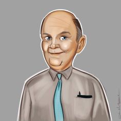 a caricature of a man wearing a blue tie