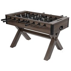 the foosball table is made out of wood