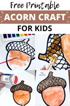 an acorn craft for kids is shown with the text, free printable acorn craft