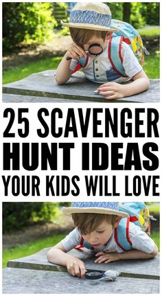 two children playing with their cell phones and text that reads 25 scavenger hunt ideas your kids will love