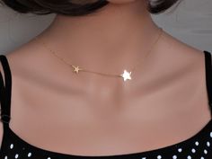 Gold Fill/ Sterling Silver Star Necklace, Twinkle in Style: Delicate Two-Star Necklace, Shining Constellations, Gift For Her, Holiday Gifts. Star Necklaces, Girl Graduation, Star Choker, South San Francisco, Graduation Jewelry, Star Necklace Silver, Star Necklace Gold, Graduation Necklace, Graduation Gifts For Her