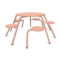 three pink children's tables and stools on a white background