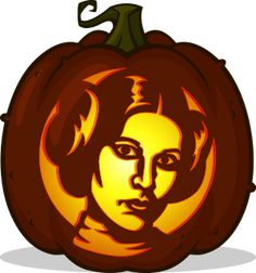 a carved pumpkin with a woman's face on it