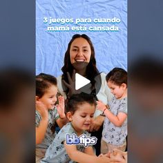 a woman is smiling while surrounded by small children and the caption reads, 3 juegs para cuado mama esta canasta