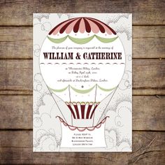 an image of a wedding card with a hot air balloon