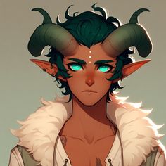 a man with green hair and horns on his head