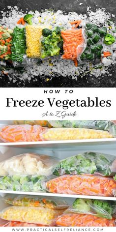 freeze vegetables in plastic bags with text overlay