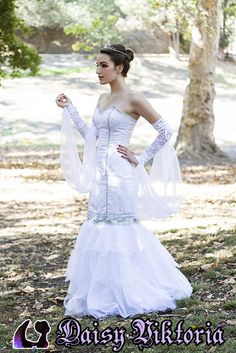 Fairytale mermaid style gown with hand applied crystals Fairytale Gown, Mermaid Gown, Mermaid Fashion, White Satin, Bridal Collection, Mermaid, Victorian Dress, Daisy, Chiffon