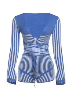 🌟 Striped Knit Lace-Up Romper – Bold, Chic & Flattering! Make a statement with our Striped Knit Lace-Up Romper , a must-have for fashion-forward trendsetters! Designed to turn heads, this romper features a deep V-neckline , flared long sleeves with slit details , and an adjustable lace-up front  for a customizable fit. The vibrant blue and white striped pattern  adds a playful, nautical-inspired vibe, while the breathable and stretchy knit fabric  ensures a flattering bodycon silhouette  that h Black Jumpsuits, Chic Romper, Flare Long Sleeve, Monokini Swimsuits, Casual Night Out, Casual Evening, Sleeveless Hoodie, Denim Romper, Denim Maxi Skirt