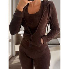 Season:Winter,Fall; Fabric:Flannel; Sleeve Length:Long Sleeve,Long Pant; Gender:Women's; Quantity:3 Pieces; Nightwear Style:Pajamas,Sets; Style:Warm,Plush,Soft,Fashion,Casual; Elasticity:Micro-elastic; Tops Type:Hoodie; Occasion:Daily,Bed,Home; Age Group:Adults; Function:Warm,Breathable; Pattern:Pure Color; Neckline:Hoodie; Bottom Type:Pant; Listing Date:09/27/2023 Trendy Bodysuits, Hooded Crop Top, Outfit 2023, Trendy Coat, Trendy Activewear, Trendy Leggings, Trendy Outerwear, Trendy Hoodies, Office Outfits Women