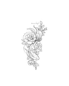 a black and white flower tattoo design on the back of a woman's arm